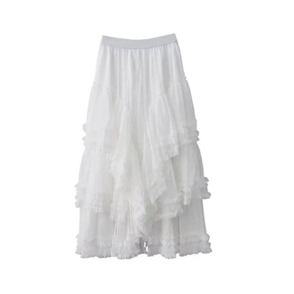 Lace Layered Long Skirt – Elegant Gothic Lolita Princess - White - Skirts