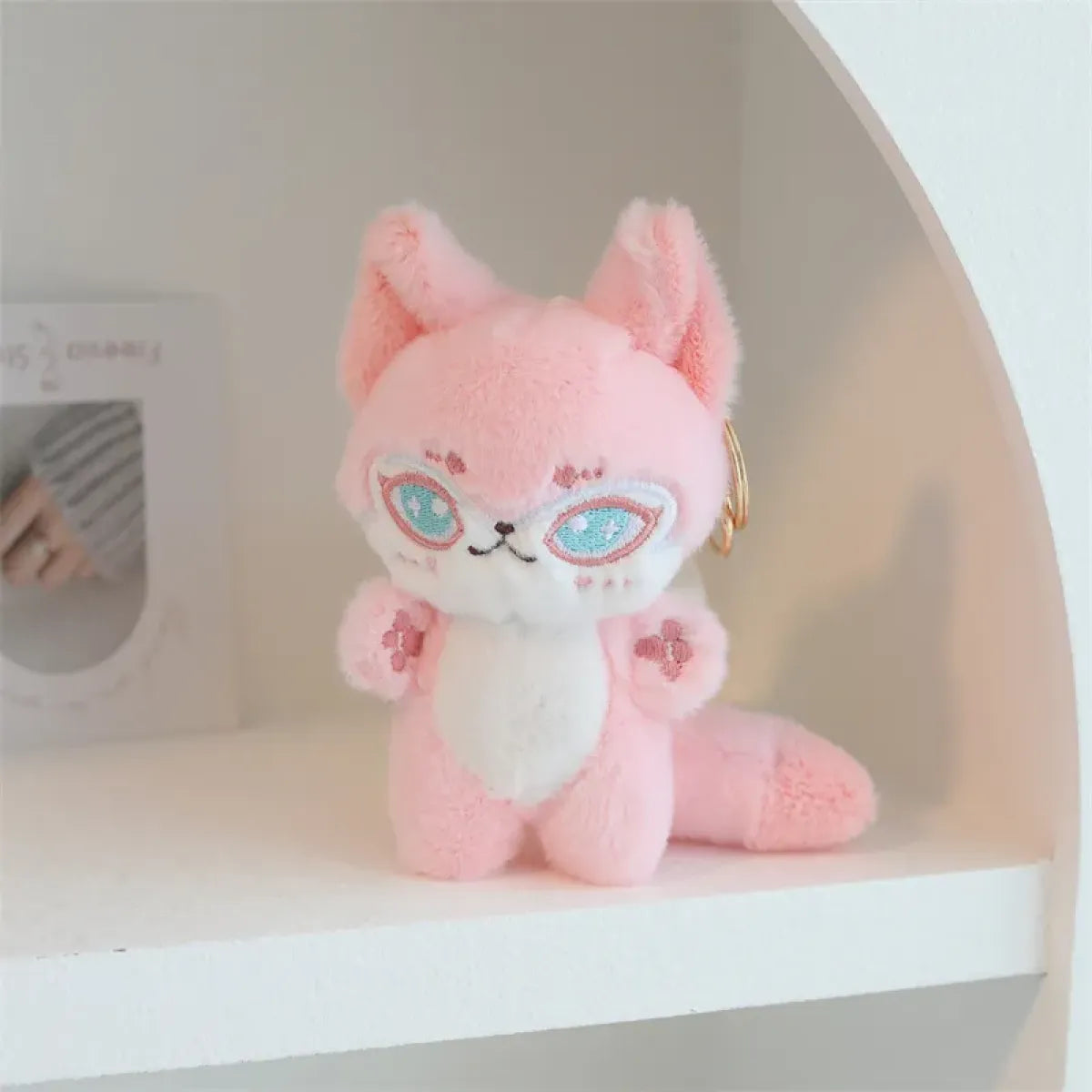 Kawaii Emotion Wolf Plush Toy - Cute Stuffed Wolf Doll - Pink 13cm keychain -