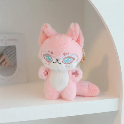 Kawaii Emotion Wolf Plush Toy - Cute Stuffed Wolf Doll - Pink 13cm keychain -
