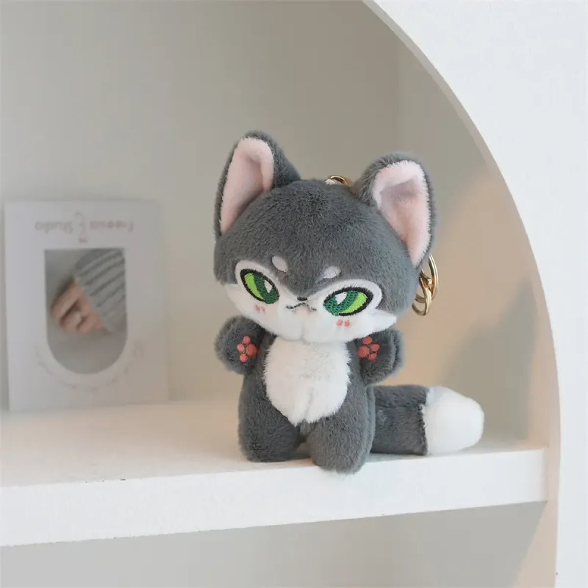 Kawaii Emotion Wolf Plush Toy - Cute Stuffed Wolf Doll - Gray 13cm keychain -