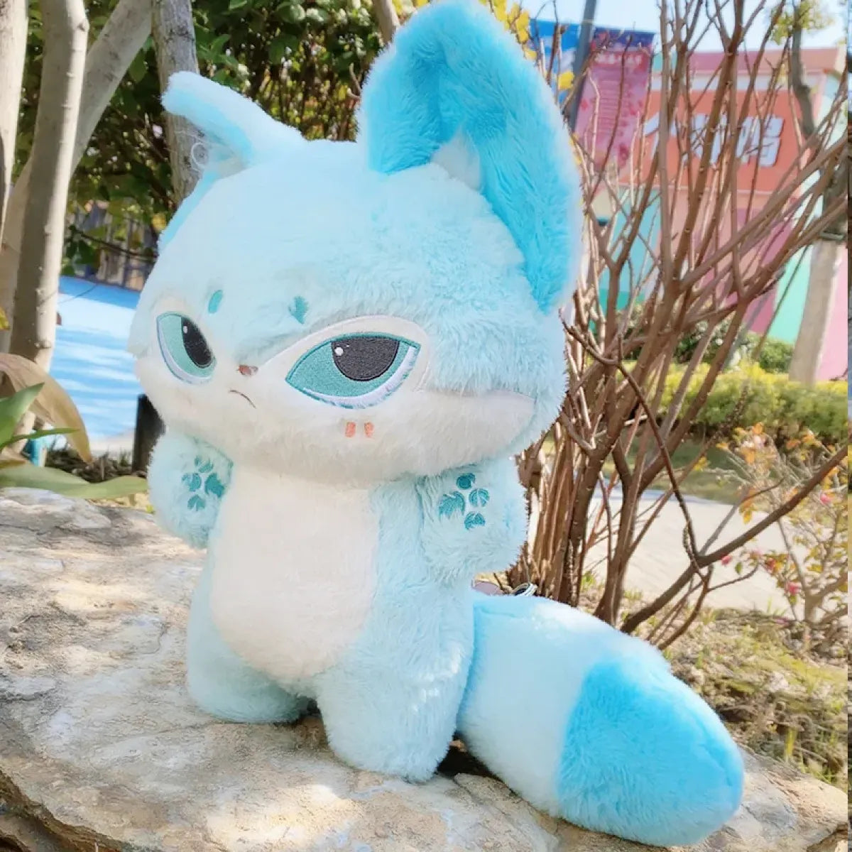 Kawaii Emotion Wolf Plush Toy - Cute Stuffed Wolf Doll - Blue 35cm doll -