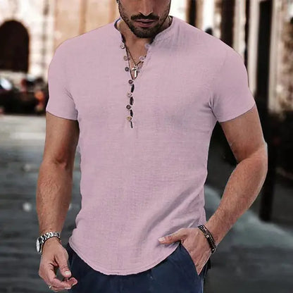 2023 Men's Casual V-Neck Button Short Sleeve Shirt - Kia Day Design