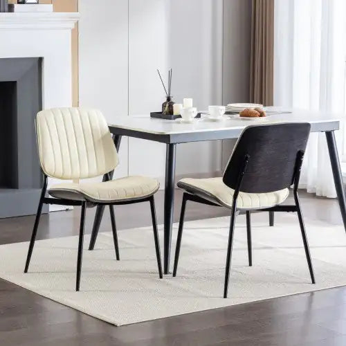 Dining Chairs Set Of 2 Mid Century Modern Retro Faux Leather Chair With Walnut Bentwood Back Upholstered Seat Metal Legs Adjustable Foot For Kitchen Dining Room Chairs - Kia Day Design