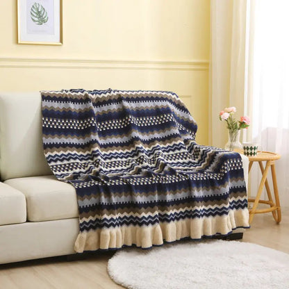 Nordic Style Leaf Edge Knitted Throw Blanket - Kia Day Design