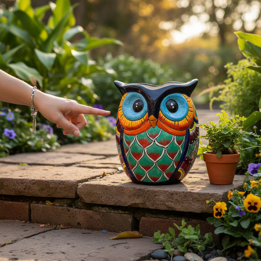 Extra Large Talavera Owl Planter Hand-Painted Mexican Decor - - Talavera Planter