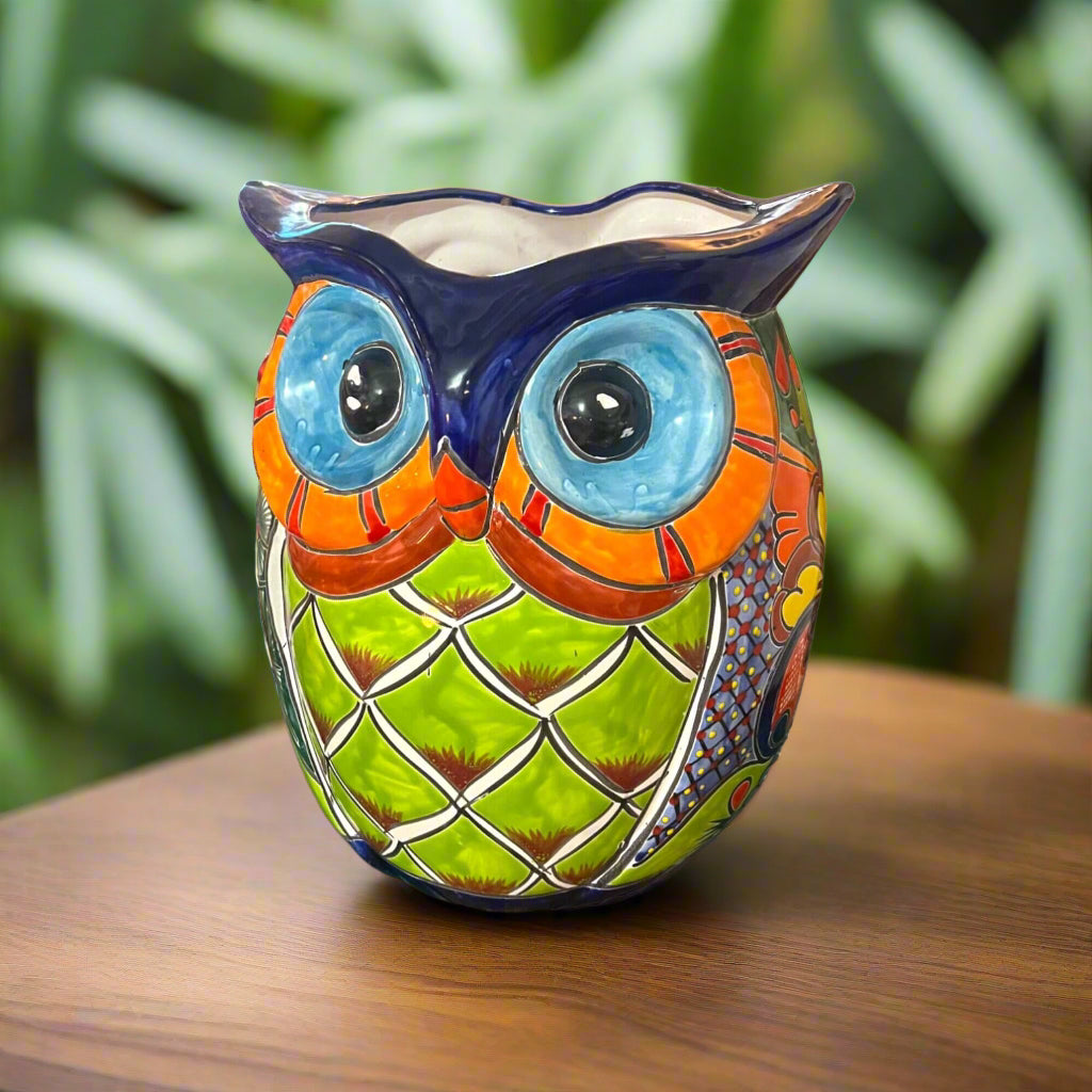 Extra Large Talavera Owl Planter Hand-Painted Mexican Decor - - Talavera Planter