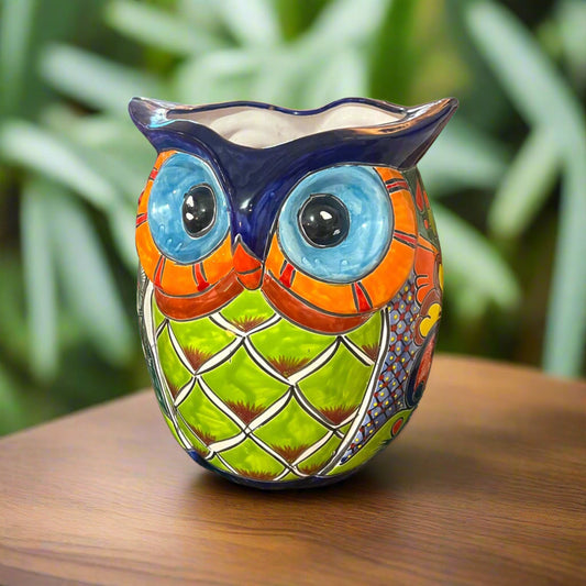 Extra Large Talavera Owl Planter Hand-Painted Mexican Decor - - Talavera Planter