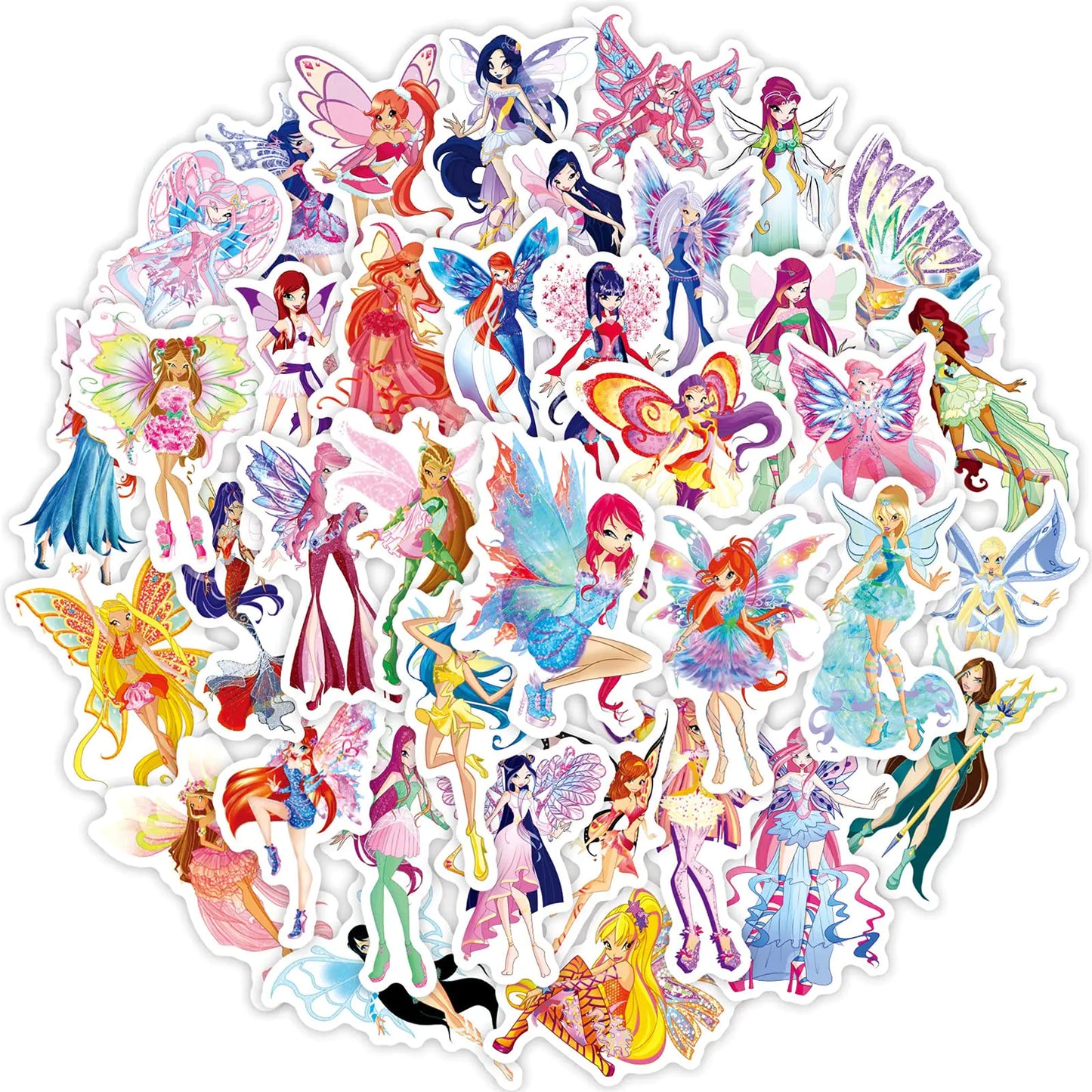 Cute Fairy Stickers for Girls Colorful Butterfly Fairy Stickers for Scrapbook 50Pcs Vinyl Waterproof Aesthetics Stickers Bulk for Water Bottles Laptops Phone Luggage Party Supplies (Fairy)
