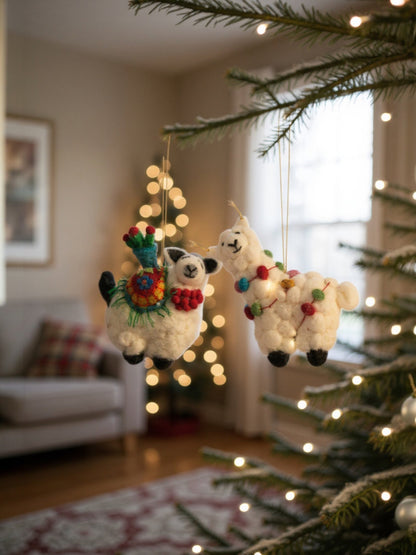 Wool Felt Llama Christmas Ornament | 2 Styles - - Christmas
