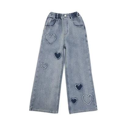 Girls Blue Heart Wide Leg Jeans