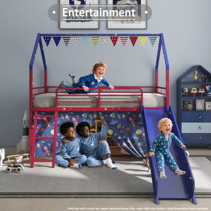 Jack - House Loft Bed With Slide And Curtain Set- HouseOfZazla- {{Product type}}