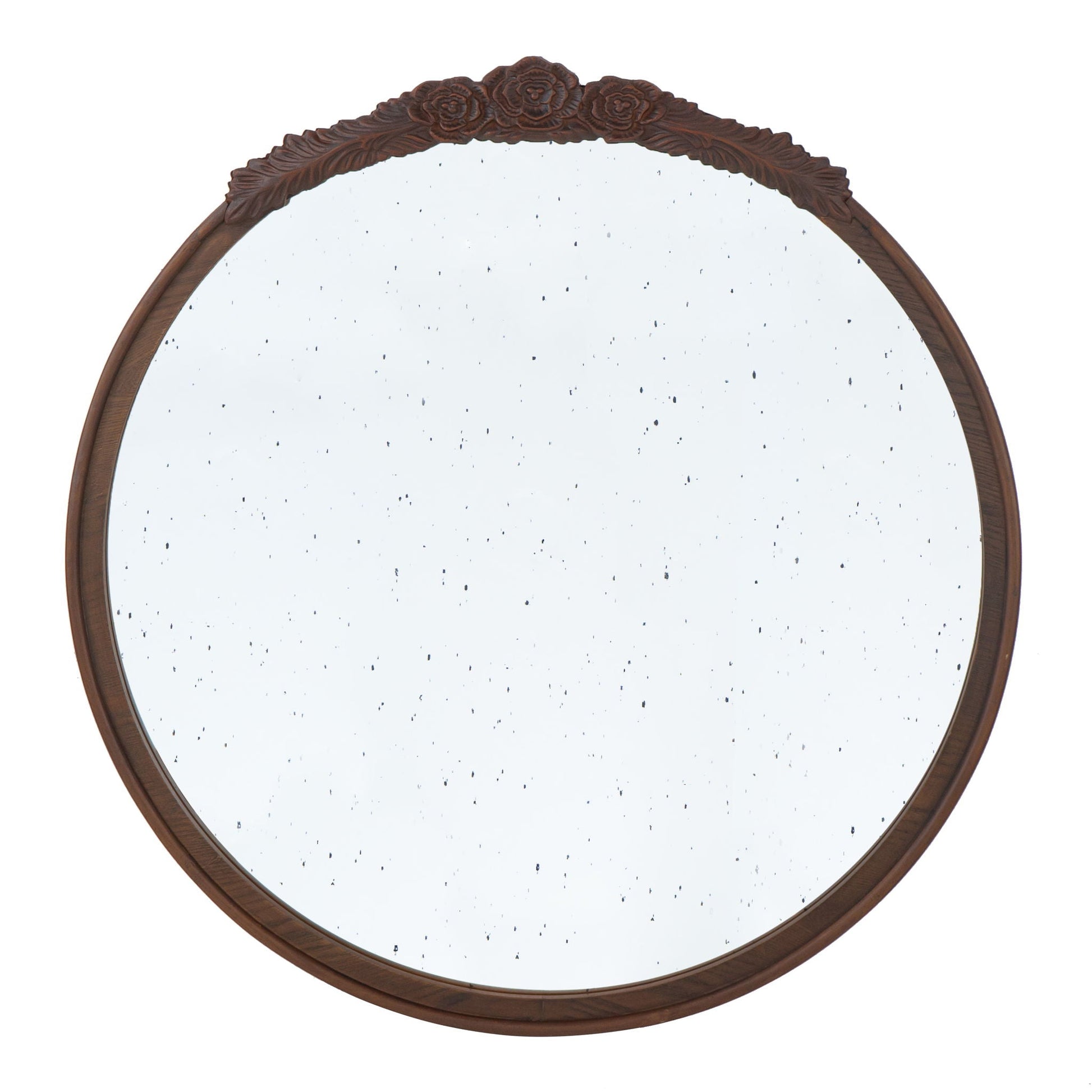 Round Hand Carved Rose Antique Mirror Frame, Wall Mirror For Live Space - - Wall Mirrors