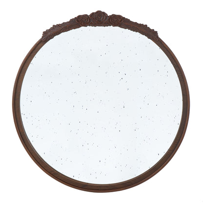 Round Hand Carved Rose Antique Mirror Frame, Wall Mirror For Live Space - - Wall Mirrors