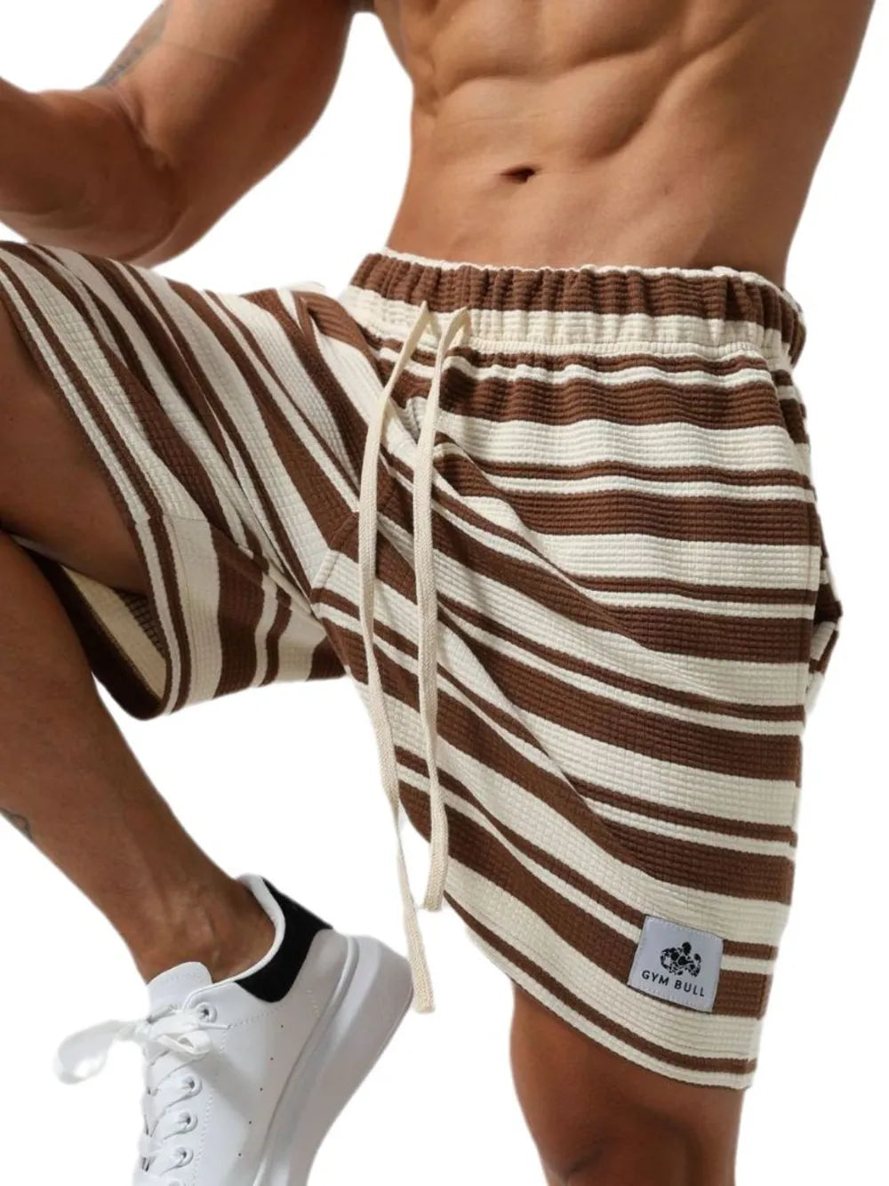 Men's Plus Size Drawstring Striped Shorts - -