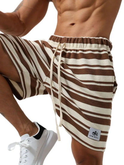 Men's Plus Size Drawstring Striped Shorts - -