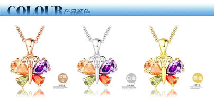 925 Sterling Butterfly Pendant Four Color Stone