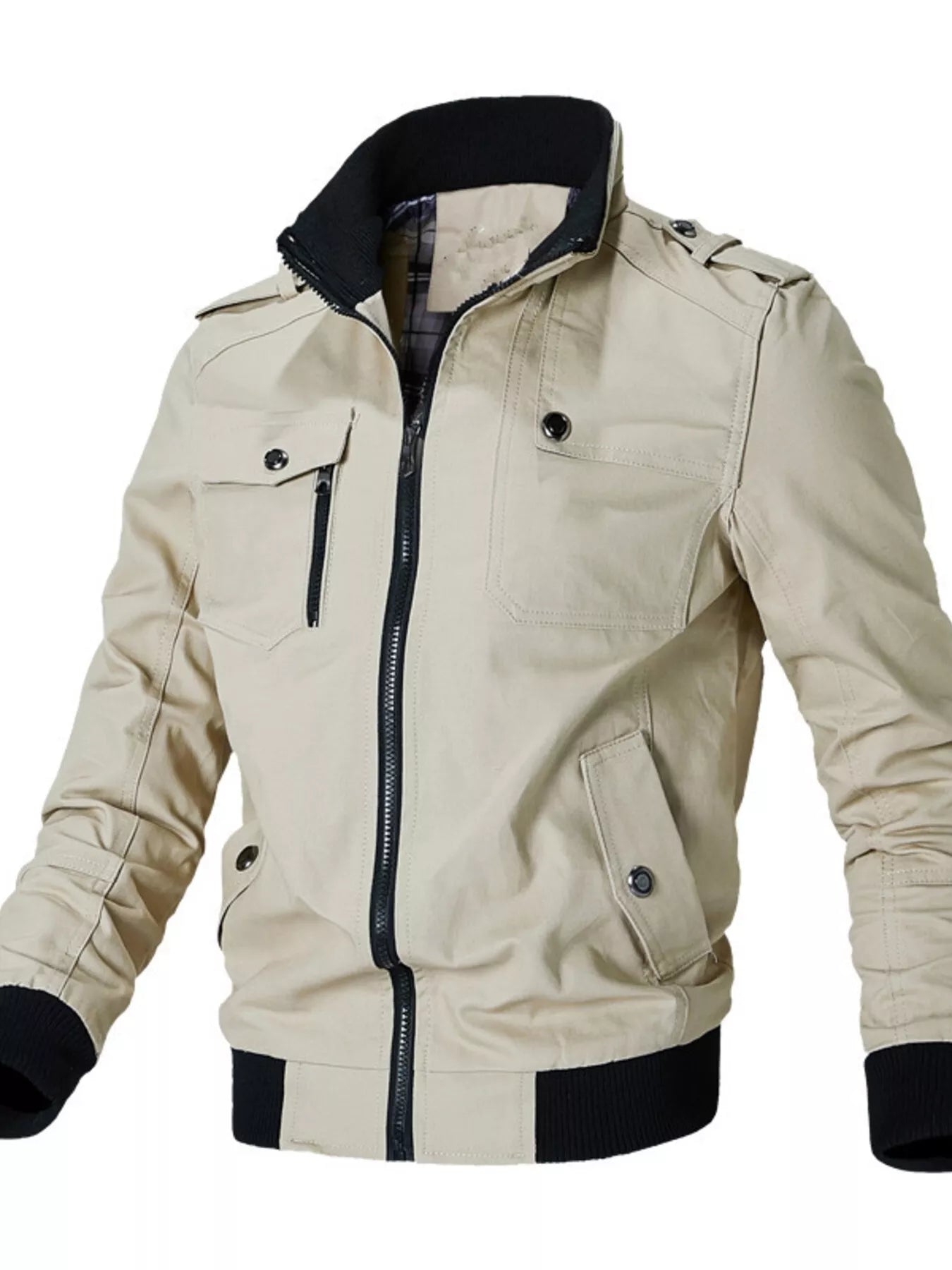 Men's Plus Size Casual Zip Up Lightweight Jacket - Khaki -