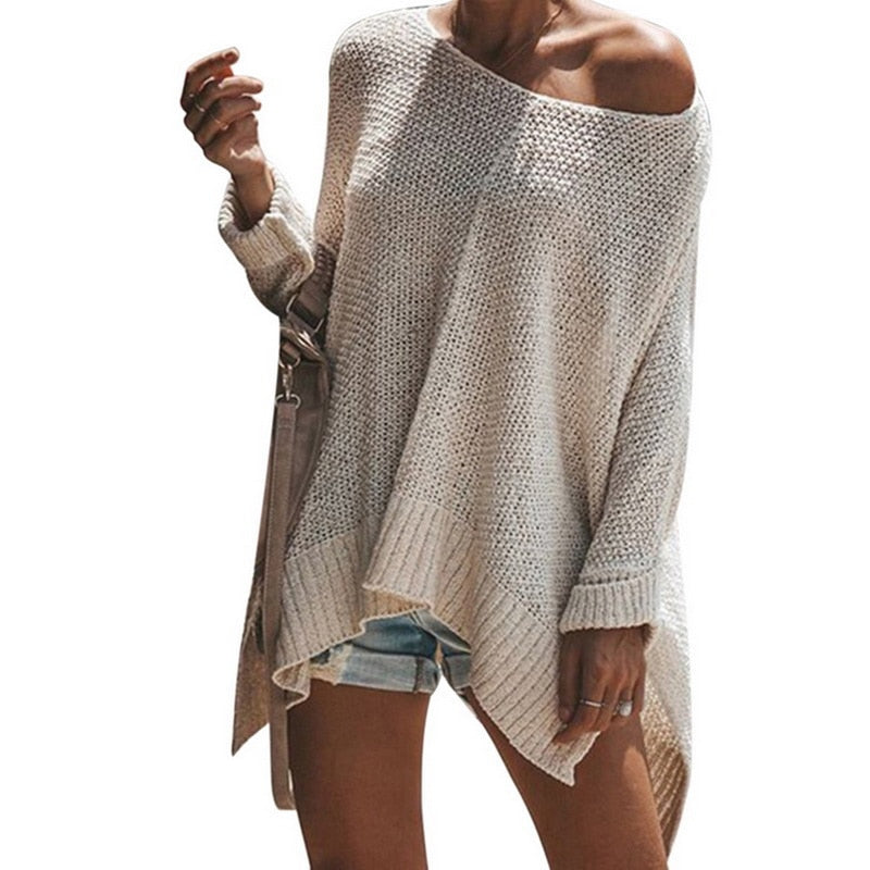 Fall Winter Off-Shoulder Sweater for Women Loose Fit - Light grey M - Women's Fashion - Women's Clothing - Sweaters