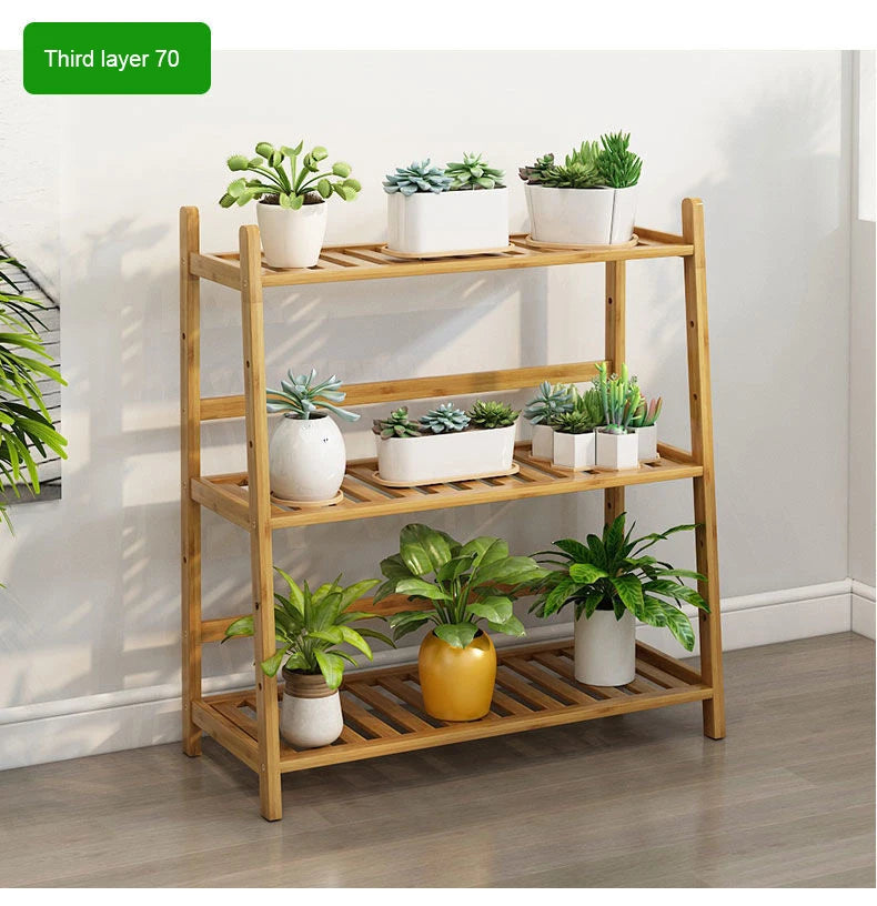 Indoor Balcony Living Room Natural Bamboo Plant Stand Display Shelf