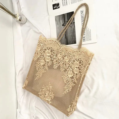 Embroidery Lace Canvas Bag White