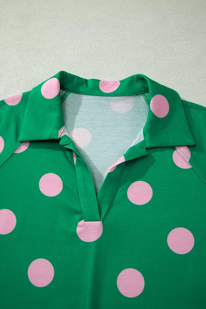 Polka Dot Print V Neck Tee Short Set- Shopimist- {{Product type}}