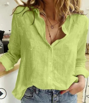 Casual Loose Long Sleeve Linen Material Women's Shirt Blouse