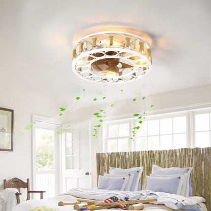 6 Speed White Cage Ceiling Fan With Light Remote Control - - light