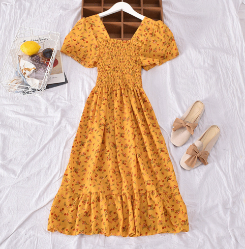 Floral Off-Shoulder Dress with Flared Hem for Women - - dress