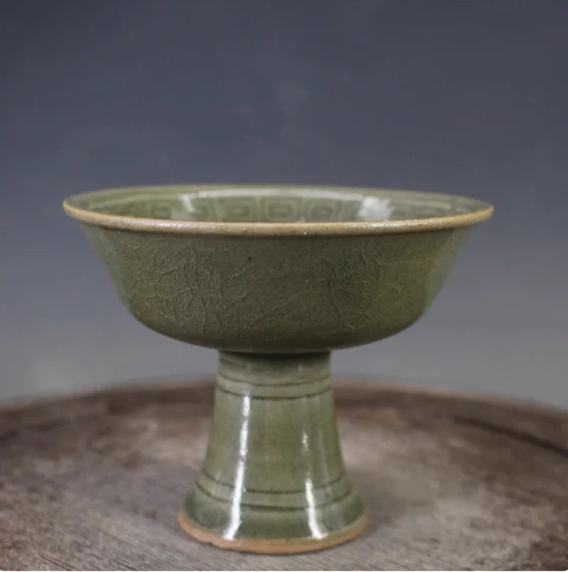 Celadon Phoenix High‑Footed Bowl – Antique‑Style Porcelain Ornament - - Decorative Bowls