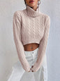 Cable-Knit Turtleneck Long Sleeve Sweater - Watermelon pink -