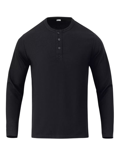 Men's Full Size Casual Long Sleeve Henley T-Shirt Plus Size - -