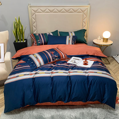 60s Egyptian Organic Cotton Duvet Cover Sets blue orange green