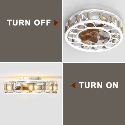 6 Speed White Cage Ceiling Fan With Light Remote Control - - light