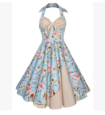 Classic Hepburn Floral Midi Dress - Apricot M - dress