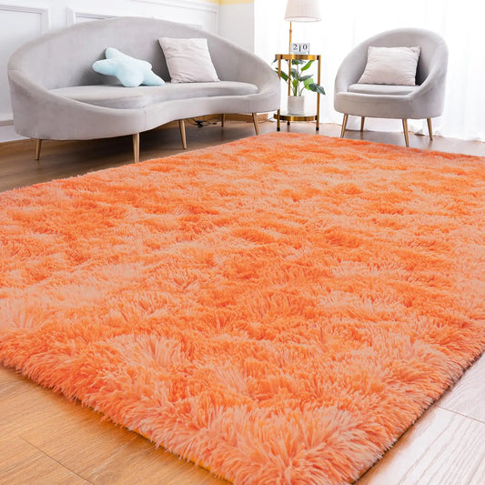 Orange Fluffy Tie-Dyed Area Rug - Kia Day Design
