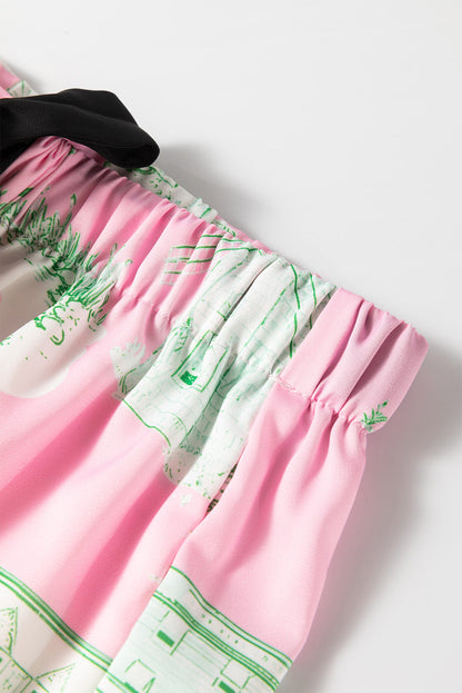 Collared Neck Printed Top and Drawstring Shorts Lounge Set- Wild and Free Boutique- {{Product type}}
