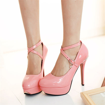 Chic High Heel Platforms with Buckle - Pink 35 - heels