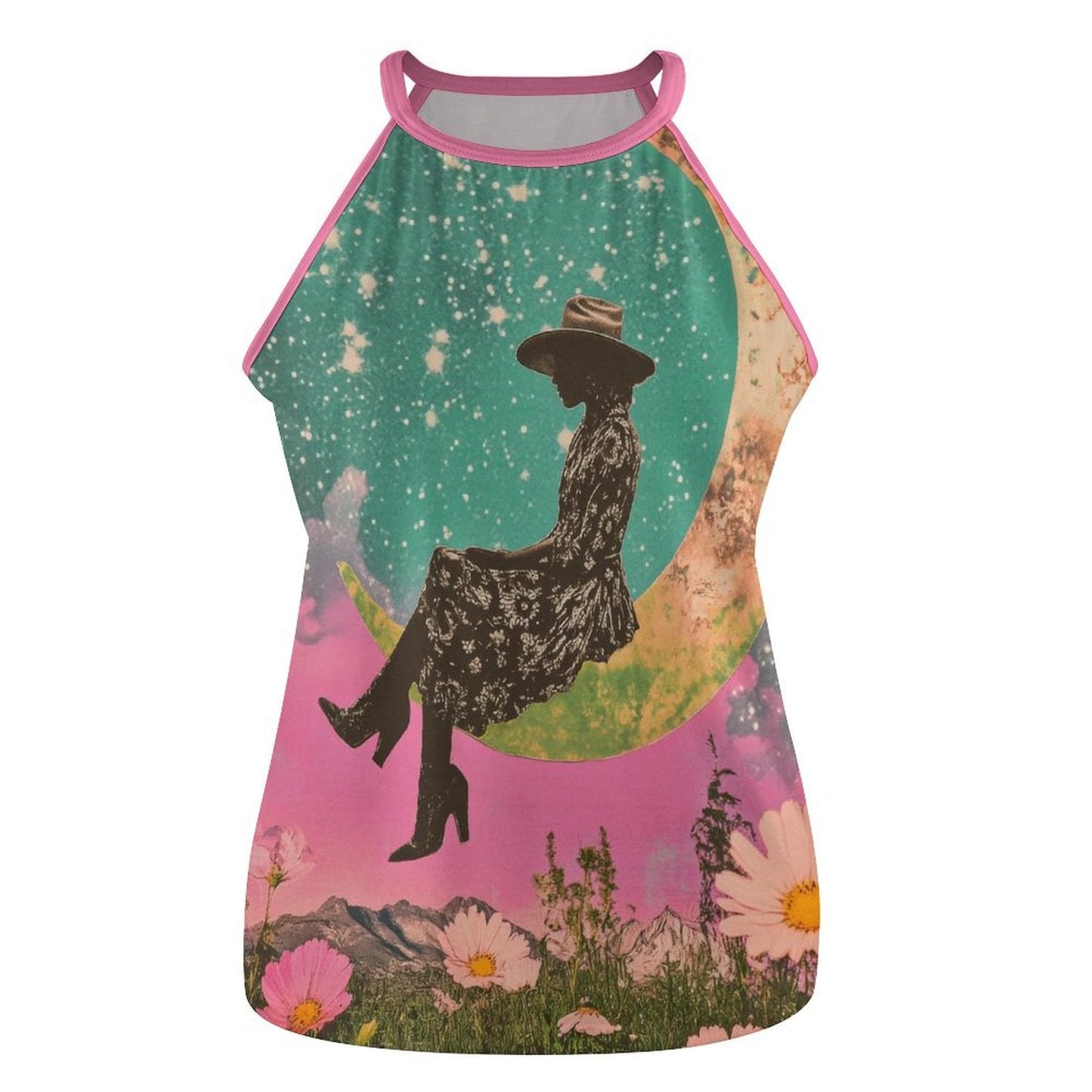 Baha Ranch Cowgirl on the Moon Retro Pop Western Tank Top - - Tanks & Camis