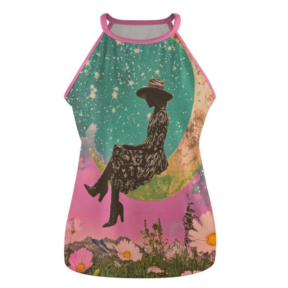 Baha Ranch Cowgirl on the Moon Retro Pop Western Tank Top - - Tanks & Camis