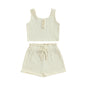 Solid Color Tank and Ribbed Drawstring Shorts Set white