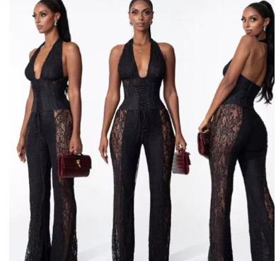 Halter V-Neck Jumpsuit - - jumpsuit