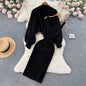 Knitting Suit Women's Short Sweater Shawl Coat+suspender Dress Two-Piece Set