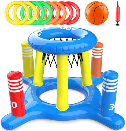 Inflatable Basketball Hoop for Pool Games Outdoors - New all-in-one basketball stand set 8 circles 1 ball 1 Pump - pool toy