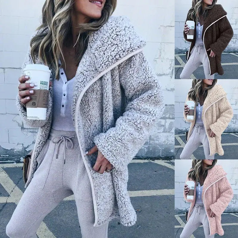 7 Color Women Winter Fleece Fur Fluffy Long Sleeve Hoodie Cardigan Coat Jacket