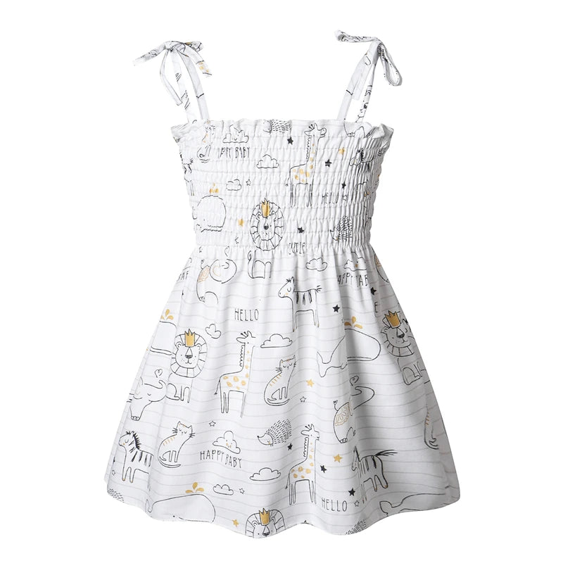 Girls Sleeveless Cotton Flower Print Sundress white