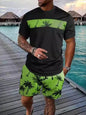 Men's Full Size Tropical Palm Tree Tee and Shorts Set Plus Size - Moss -
