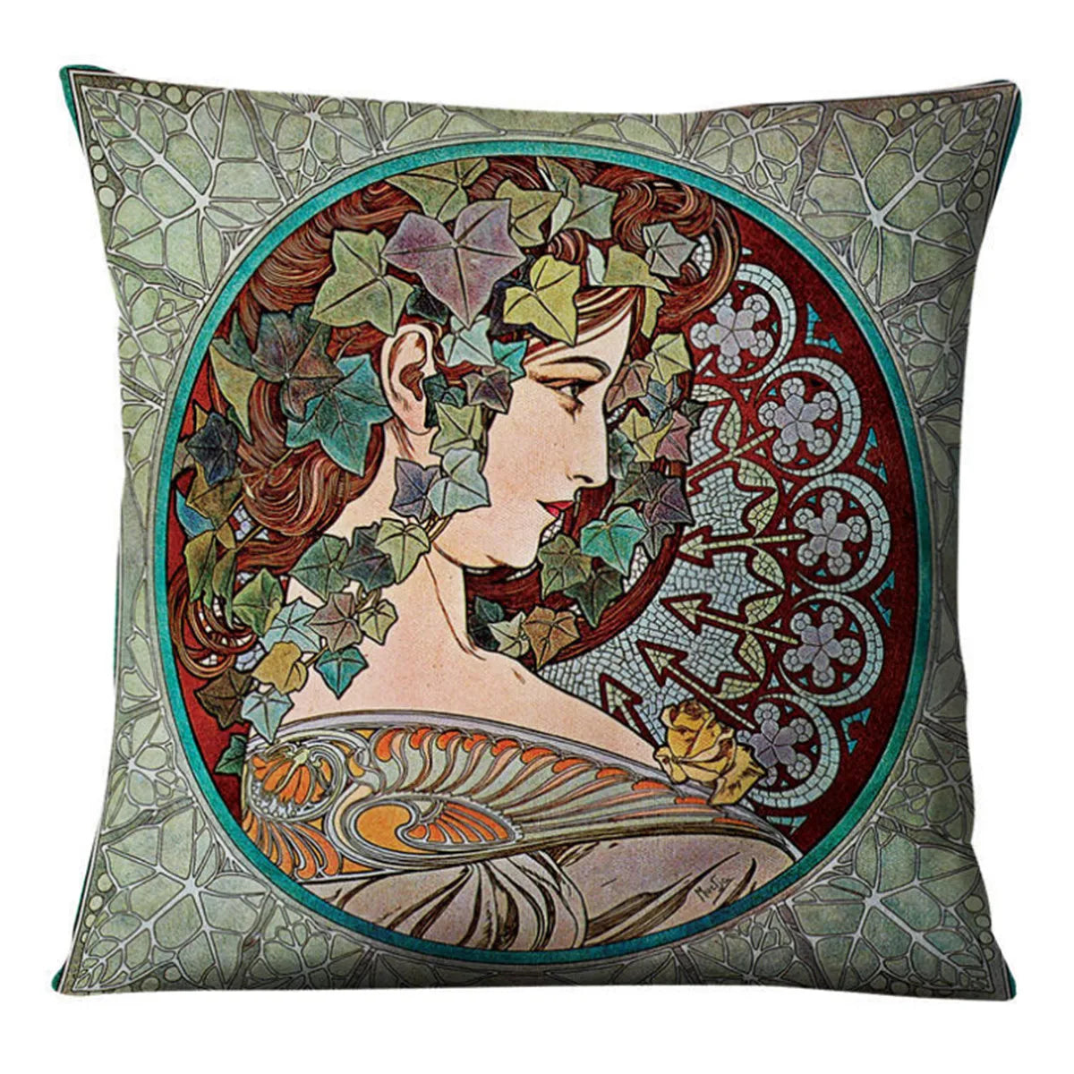 Vintage Art Nouveau Cushion Cover Linen Throw Cushion Pillow