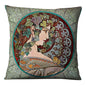 Vintage Art Nouveau Cushion Cover Linen Throw Cushion Pillow light green