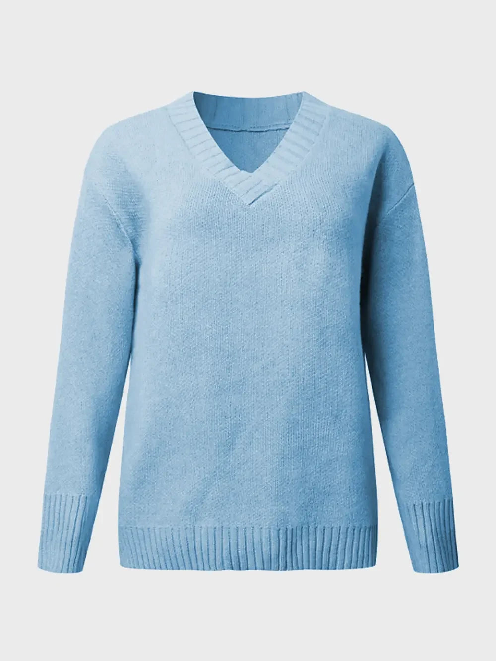 V-Neck Long Sleeve Knit Top - -