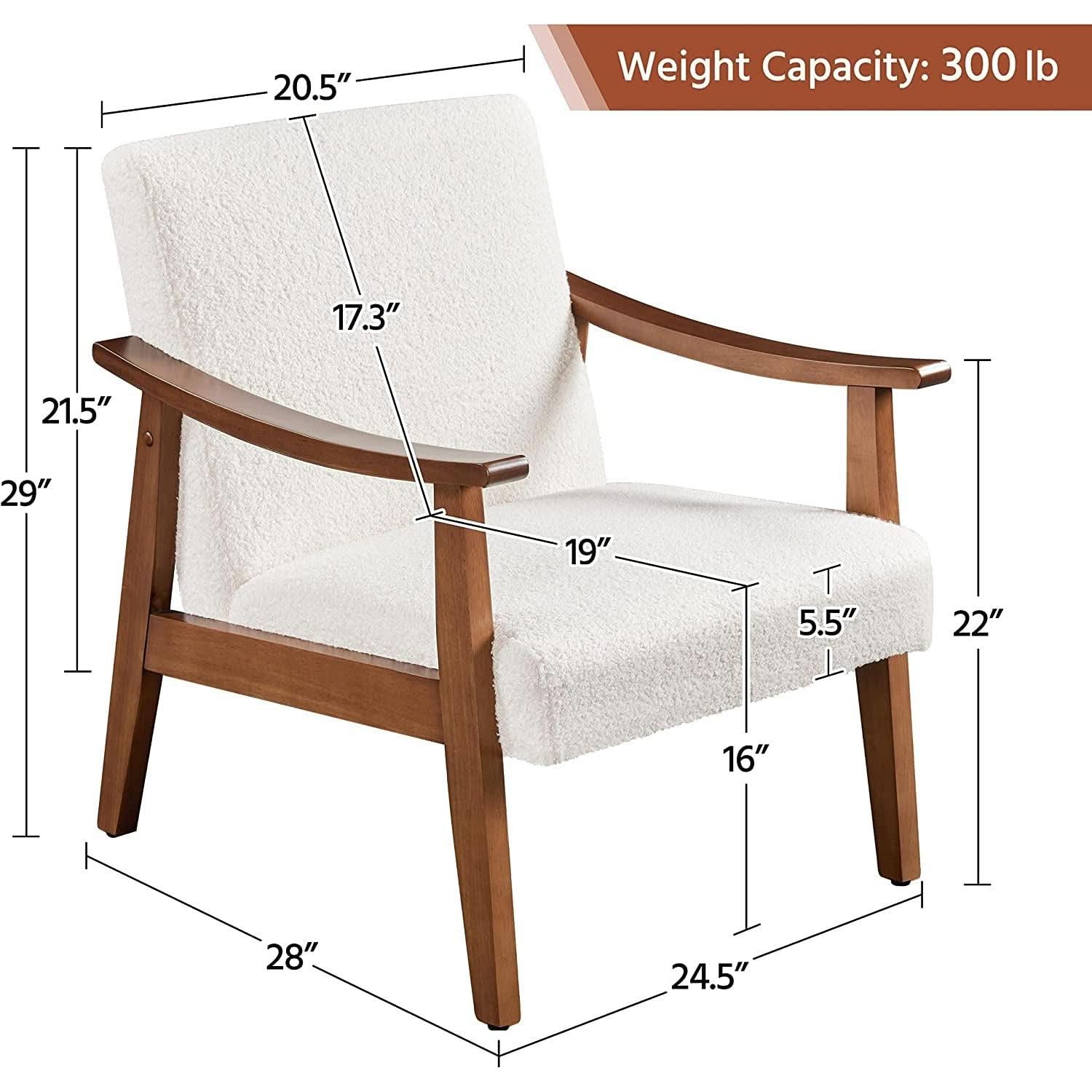 Mid Century Ivory Accent Chair With Wood Legs Boucle Upholstery- ShipItFurniture- {{Product type}}